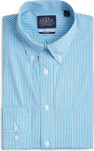 EAGLE Regular Fit Teal Gingham Check Cotton Button-Down Oxford Shirt