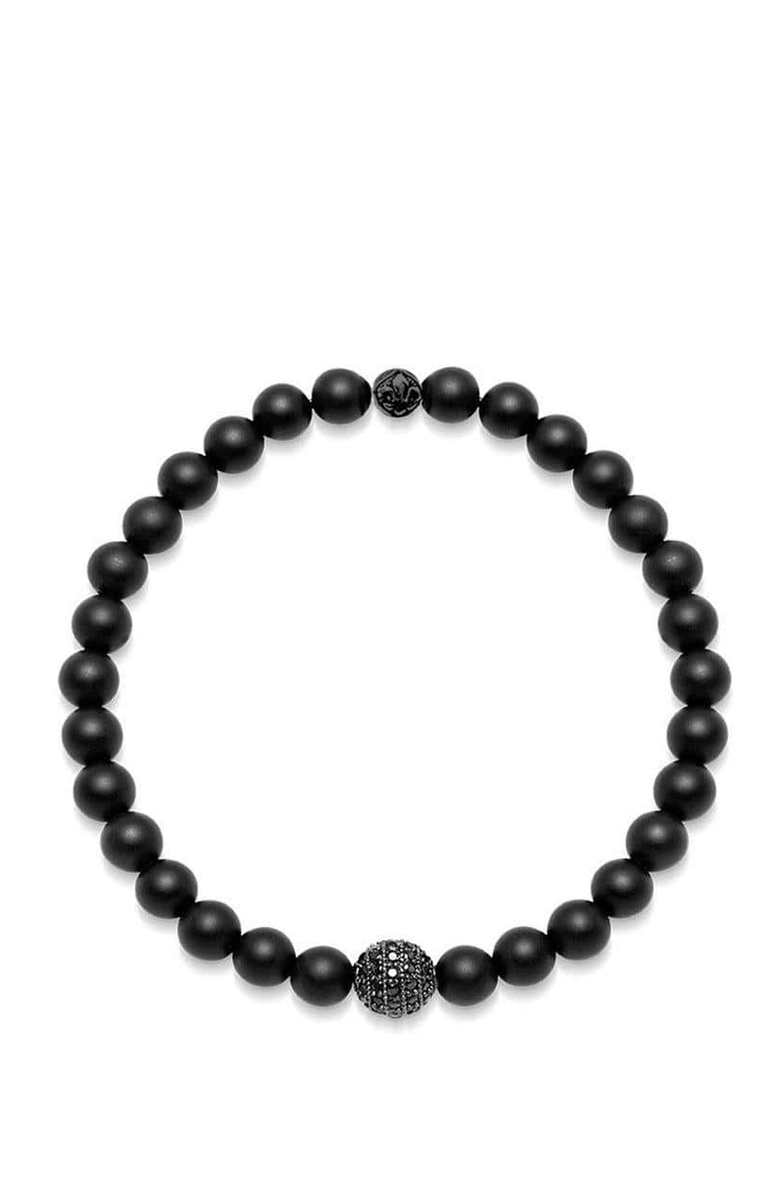 Nialaya Matte Onyx and Black CZ Diamond Wristband, Main, color, Black