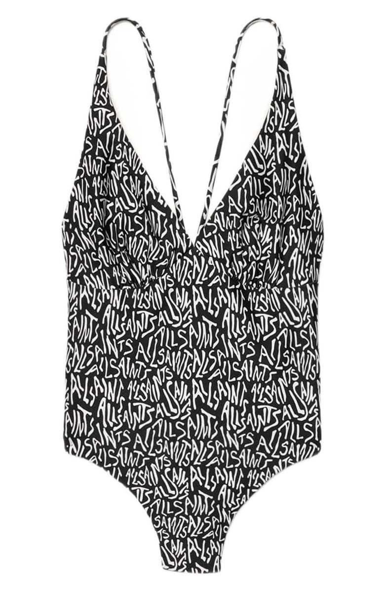 AllSaints Saph V-Neck One-Piece Swimsuit, Alternate, color, Santas Black/ White