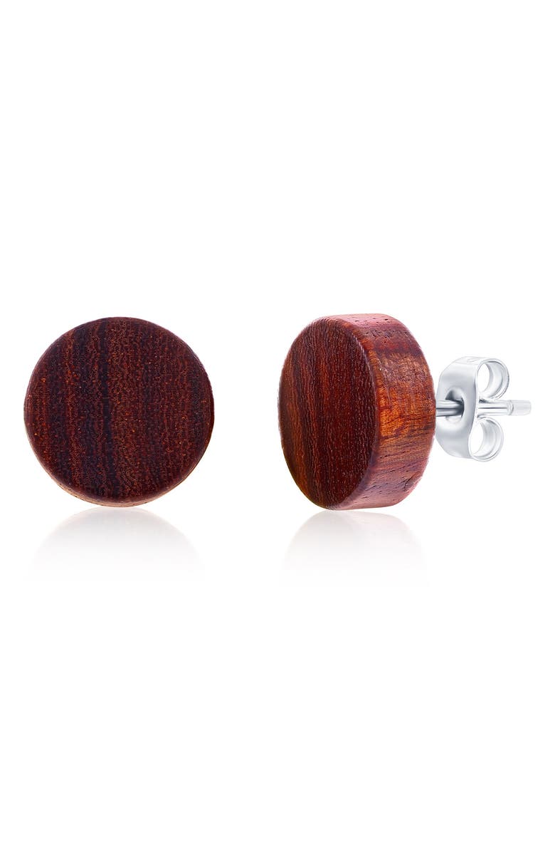 BLACKJACK Men's Wood Stud Earrings, Main, color, Brown