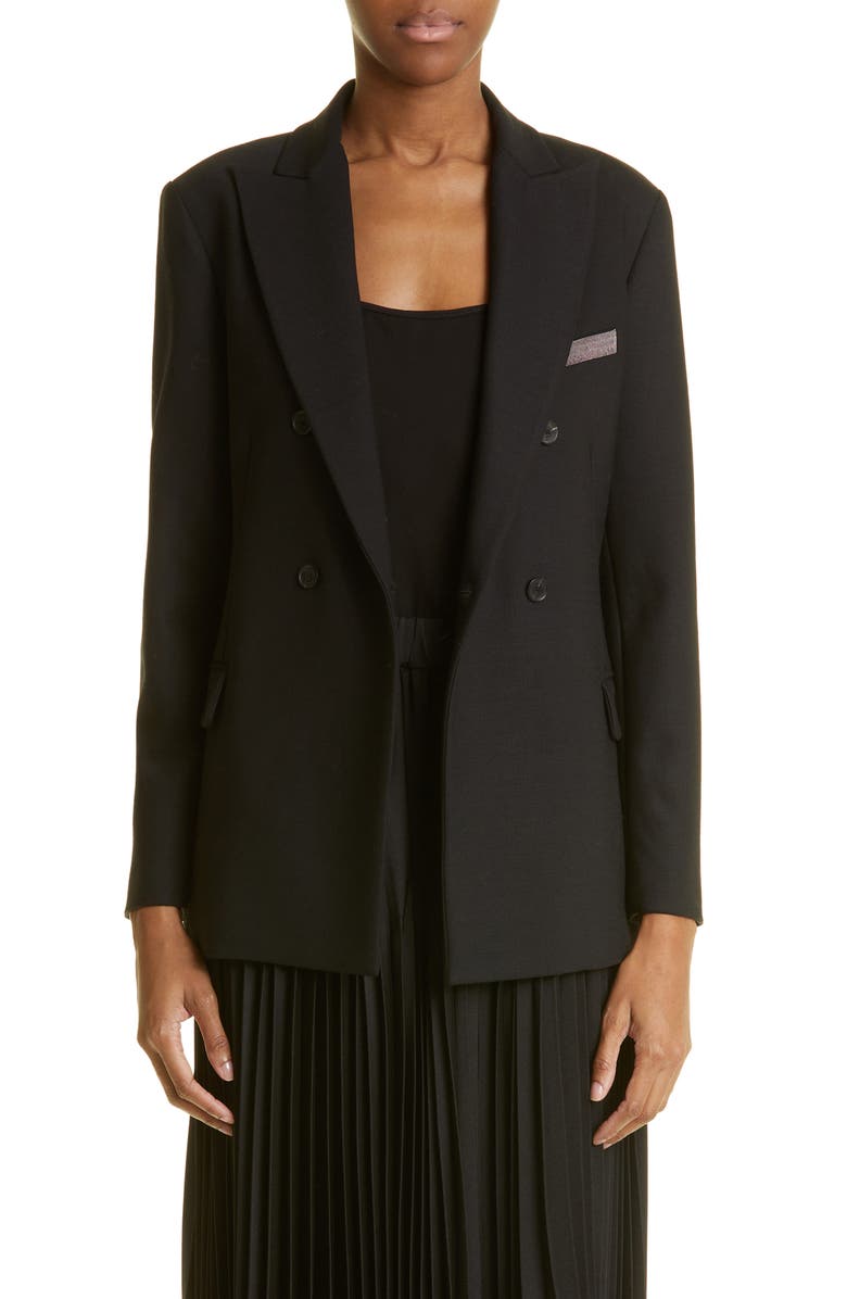 Fabiana Filippi Bead Detail Double Breasted Blazer, Main, color, 