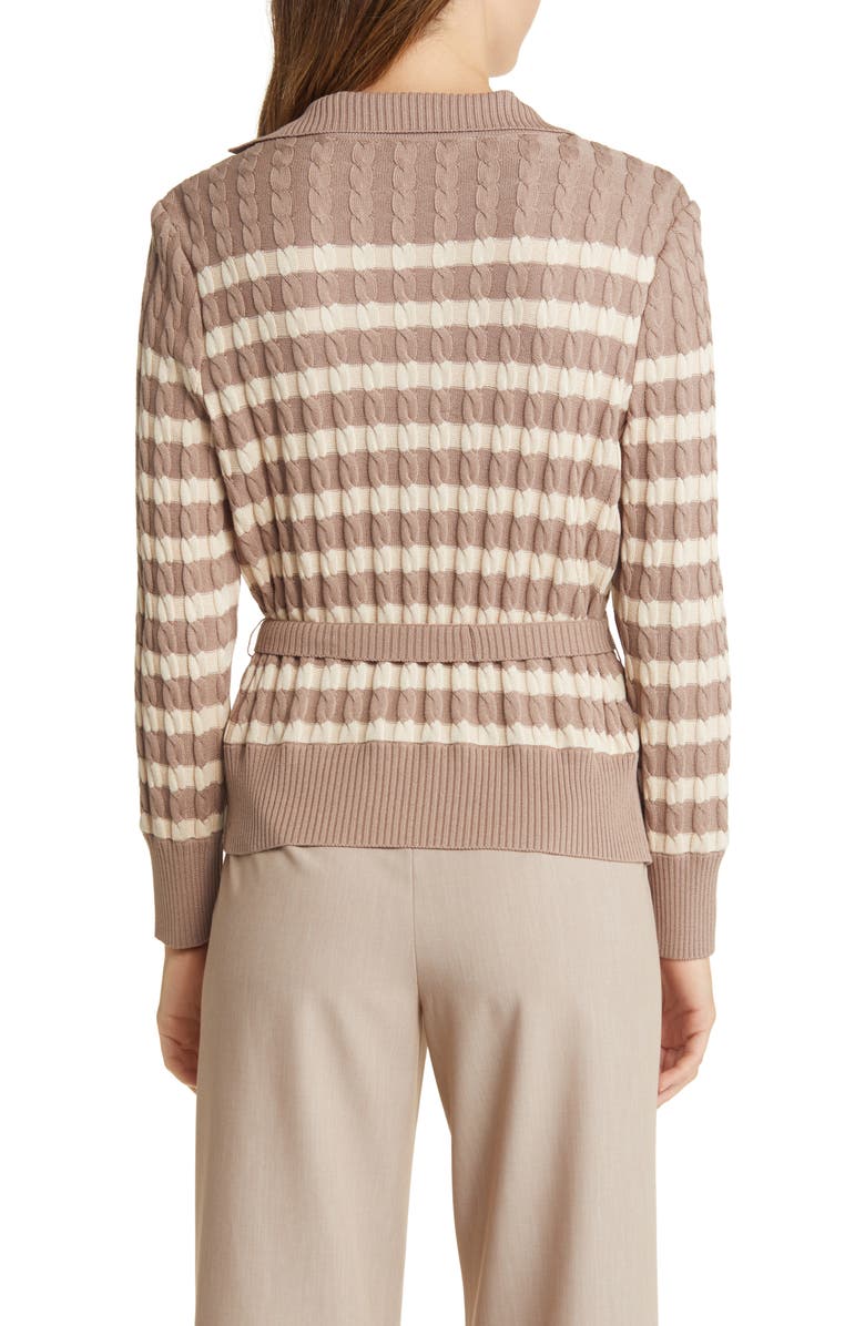 Misook Stripe Tie Waist Cardigan, Alternate, color, Macchiato/Biscotti