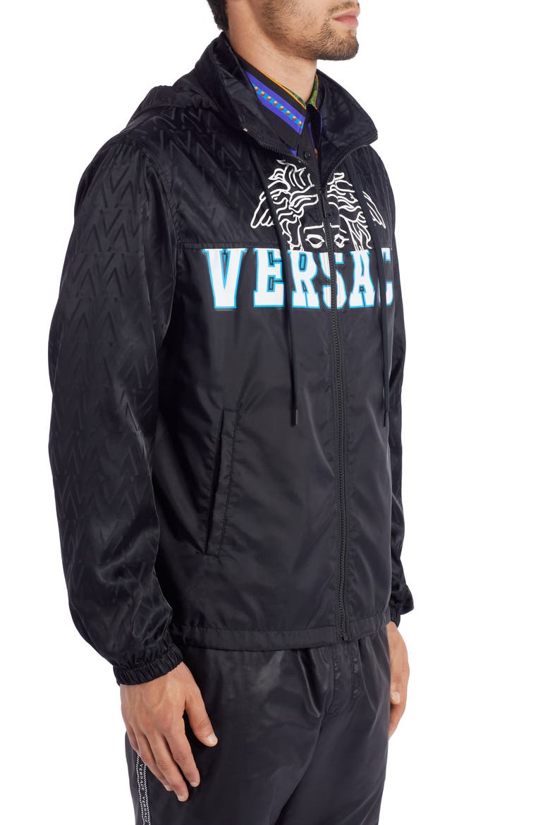 Medusa Hooded Nylon Jacket, Alternate, color, BLACK