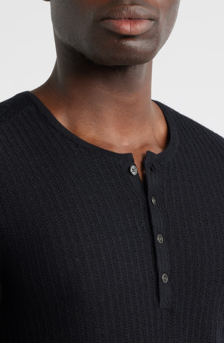 John Varvatos Albano Regular Fit Merino Wool & Silk Rib Henley, Alternate, color, Black