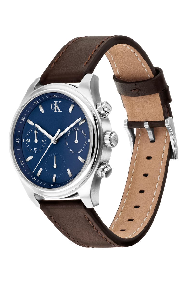 Modern Vintage Leather Strap Watch, 38mm, Alternate, color, BLUE