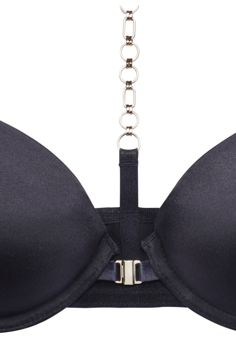 Chain Detail Push Up Bra, Alternate, color, Black