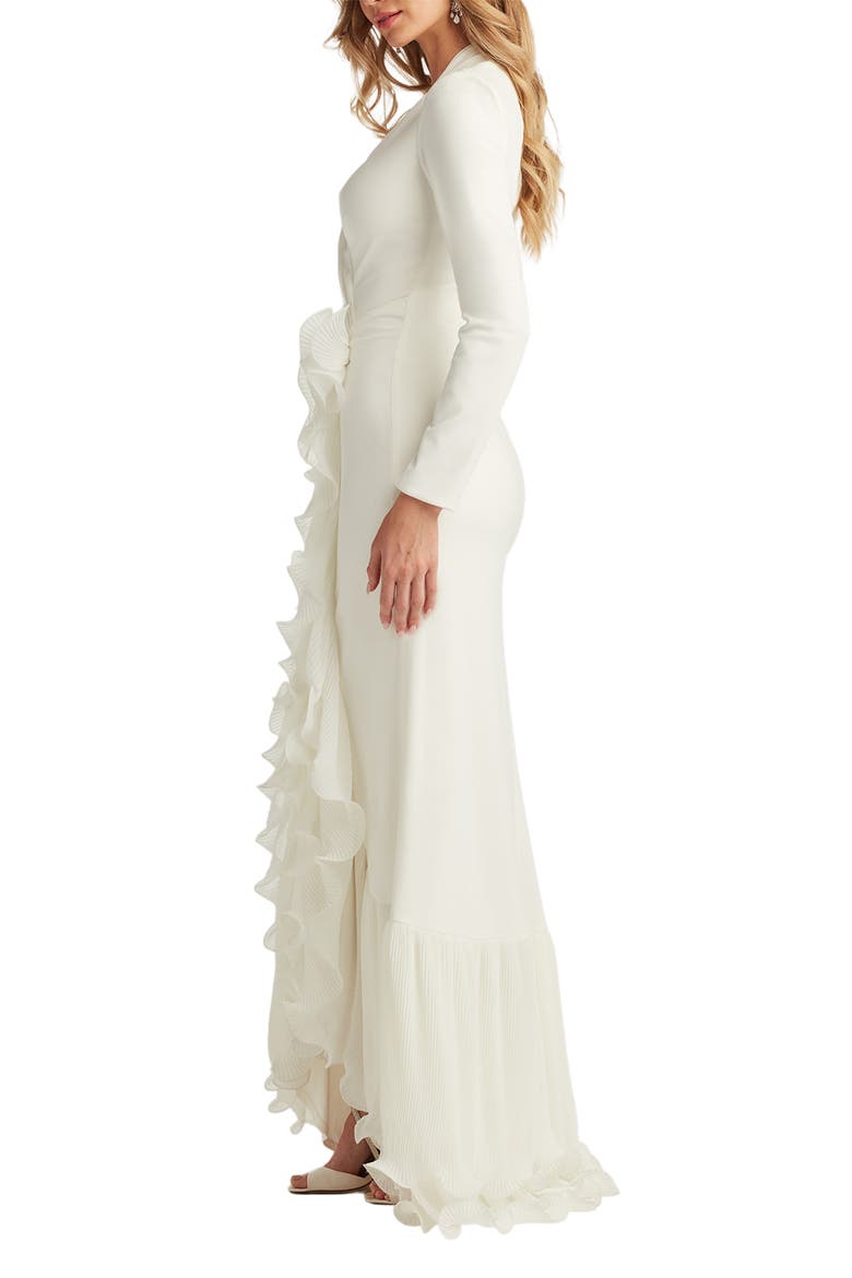 Wire Ruffle Long Sleeve Gown, Alternate, color, IVORY