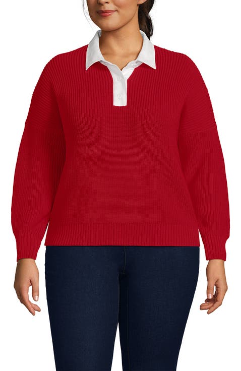 Plus Size Drifter Rugby with Woven Collar Sweater