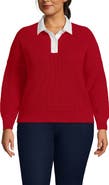 Lands' End Plus Size Drifter Rugby with Woven Collar Sweater