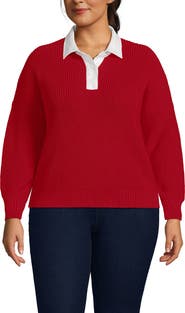 Lands' End Drifter Rugby with Woven Collar Sweater