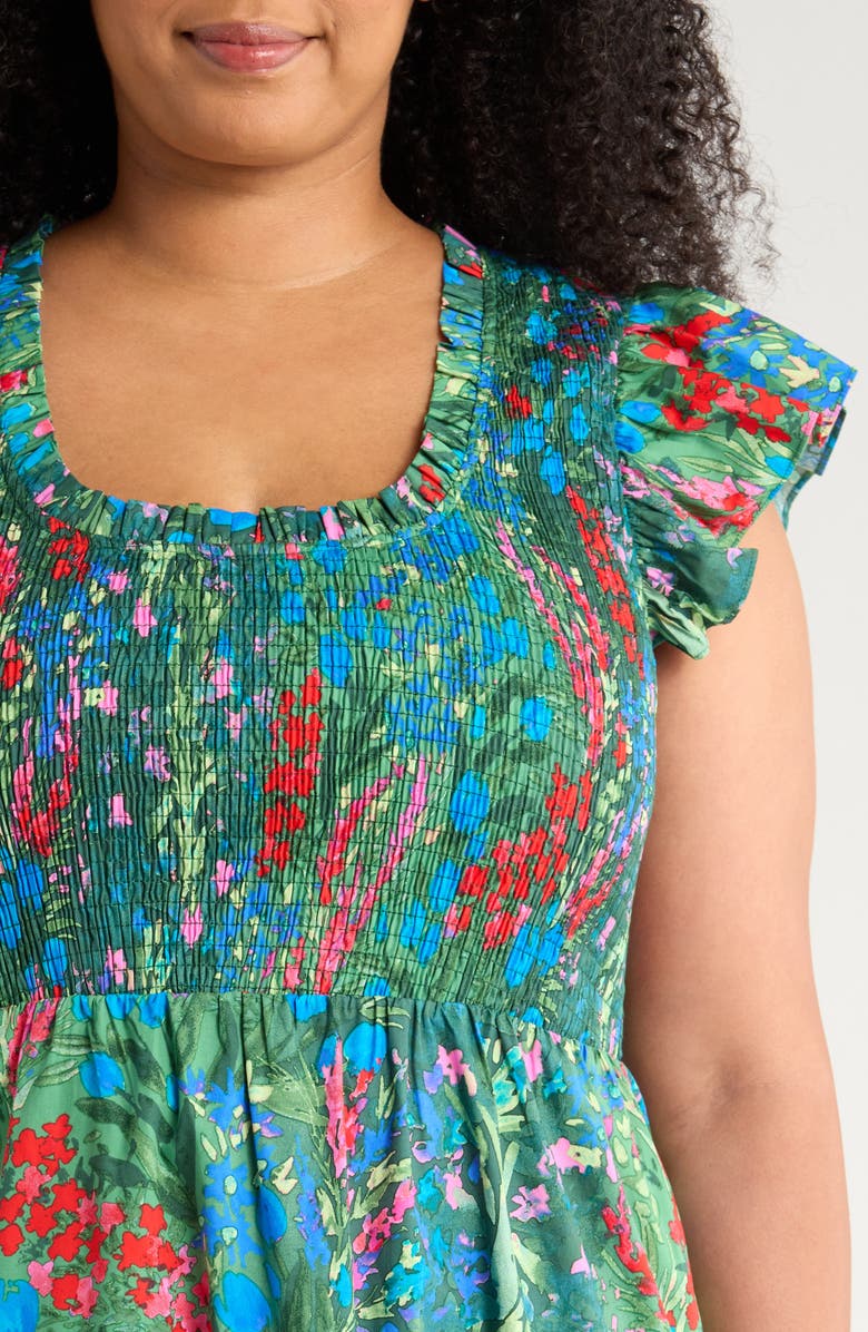 SUGARLIPS Devin Floral Glare Smocked Cotton Maxi Dress, Alternate, color, Blue-Greens