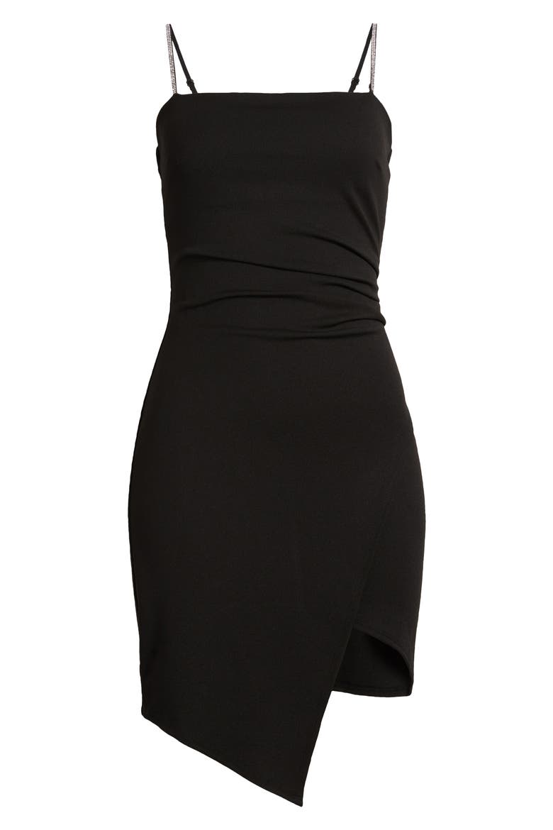 Rhinestone Strap Asymmetric Cocktail Dress, Alternate, color, BLACK