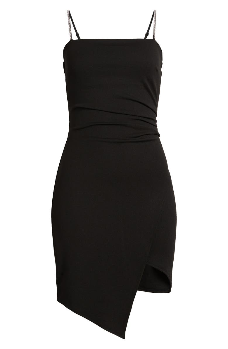 Emerald Sundae Rhinestone Strap Asymmetric Cocktail Dress, Alternate, color, Black