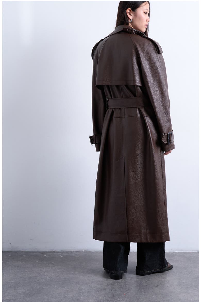 Pebble Faux Leather Trench Coat, Alternate, color, BROWN