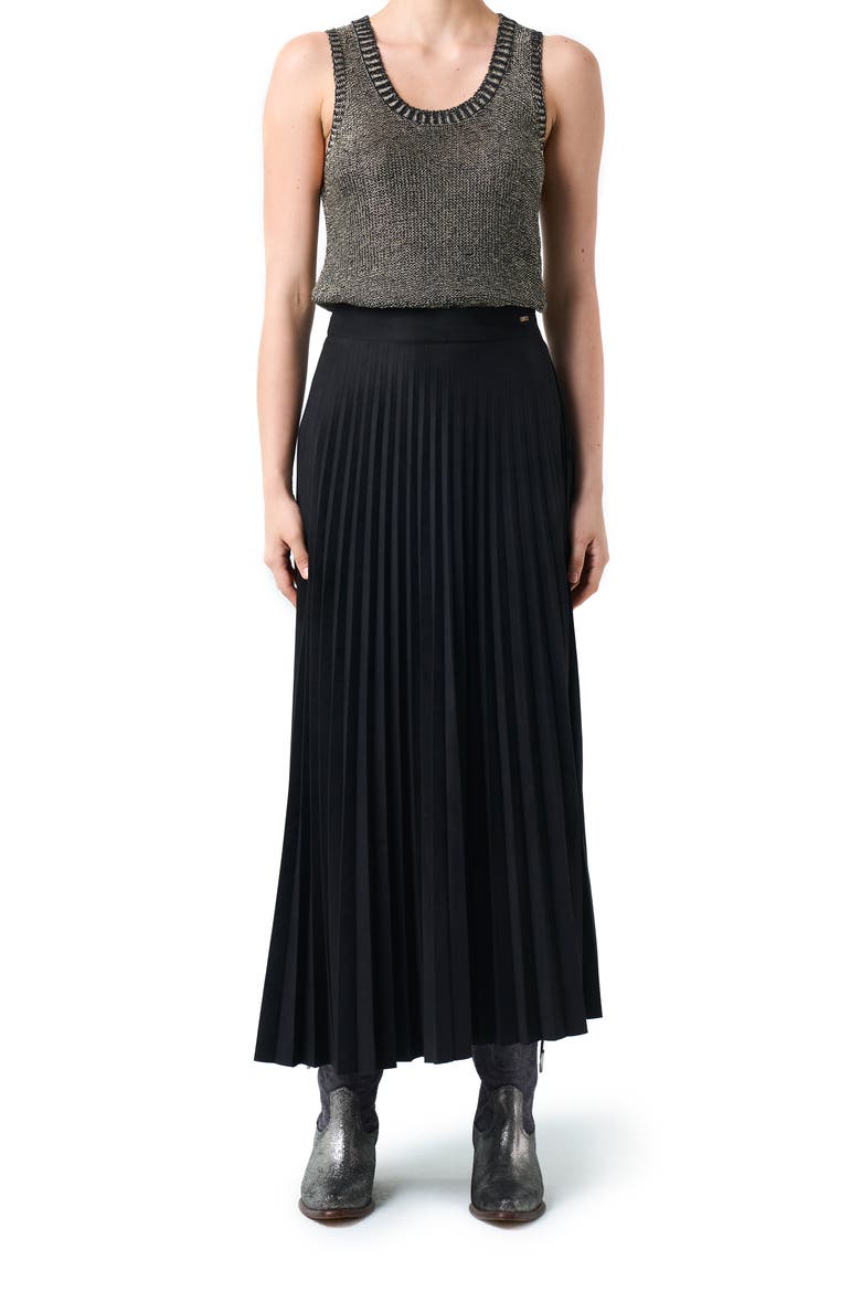 Alma Pleated Skirt In Knit Fabric, Alternate, color, Black