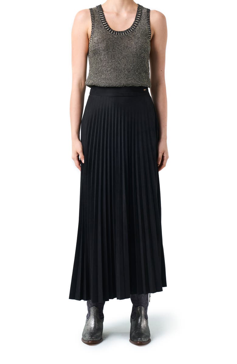 Velez Pleated Knit Skirt, Alternate, color, Black