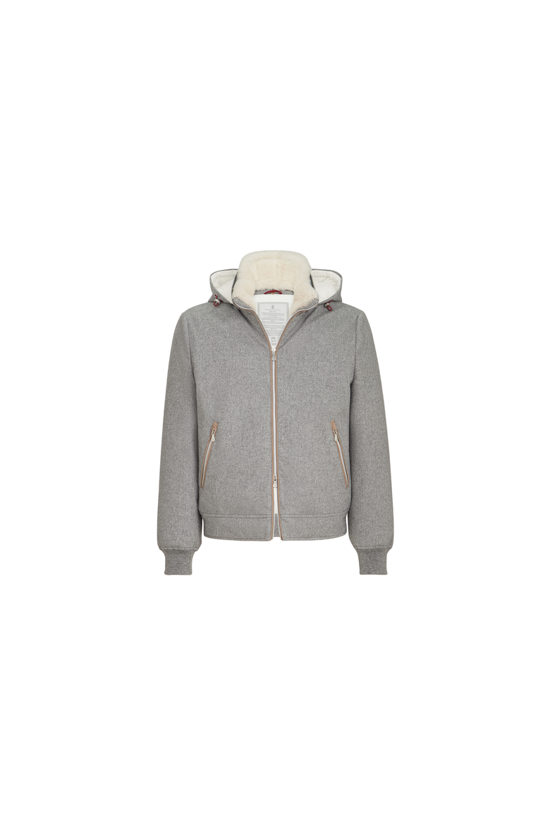 Bonded wool flannel down jacket with detachable hood, Alternate, color, Panama