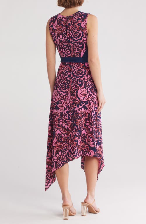 VINCE CAMUTO VINCE CAMUTO COLORBLOCK SLEEVELESS HANDKERCHIEF HEM CREPE MIDI DRESS 