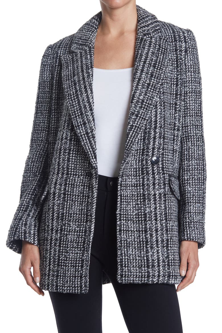 BY REPUBLIC Notch Lapel Single Breasted Tweed Blazer, Main, color, BLK/ WHT PLAID