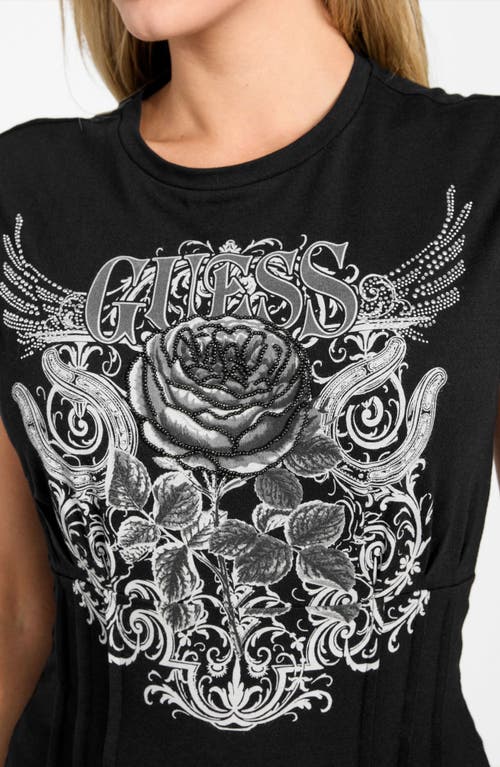 Guess Ricker Rose Embellished Corset Graphic T-shirt In Black