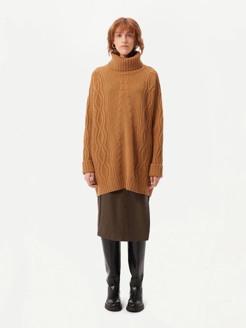 Gobi Mongolian Cashmere Multi-stitch Cashmere Turtleneck In Almond