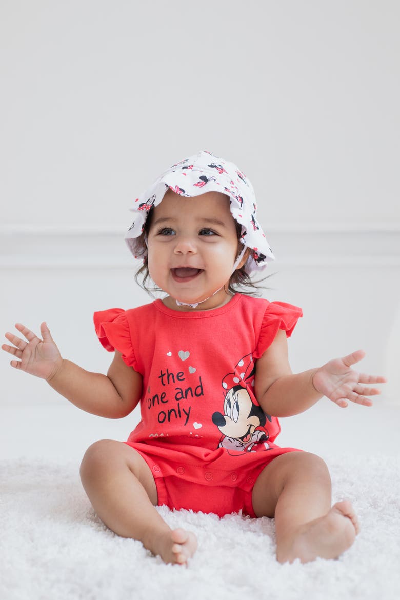 Minnie Mouse One Piece Romper and Hat Set, Alternate, color, Minnie Mouse Red
