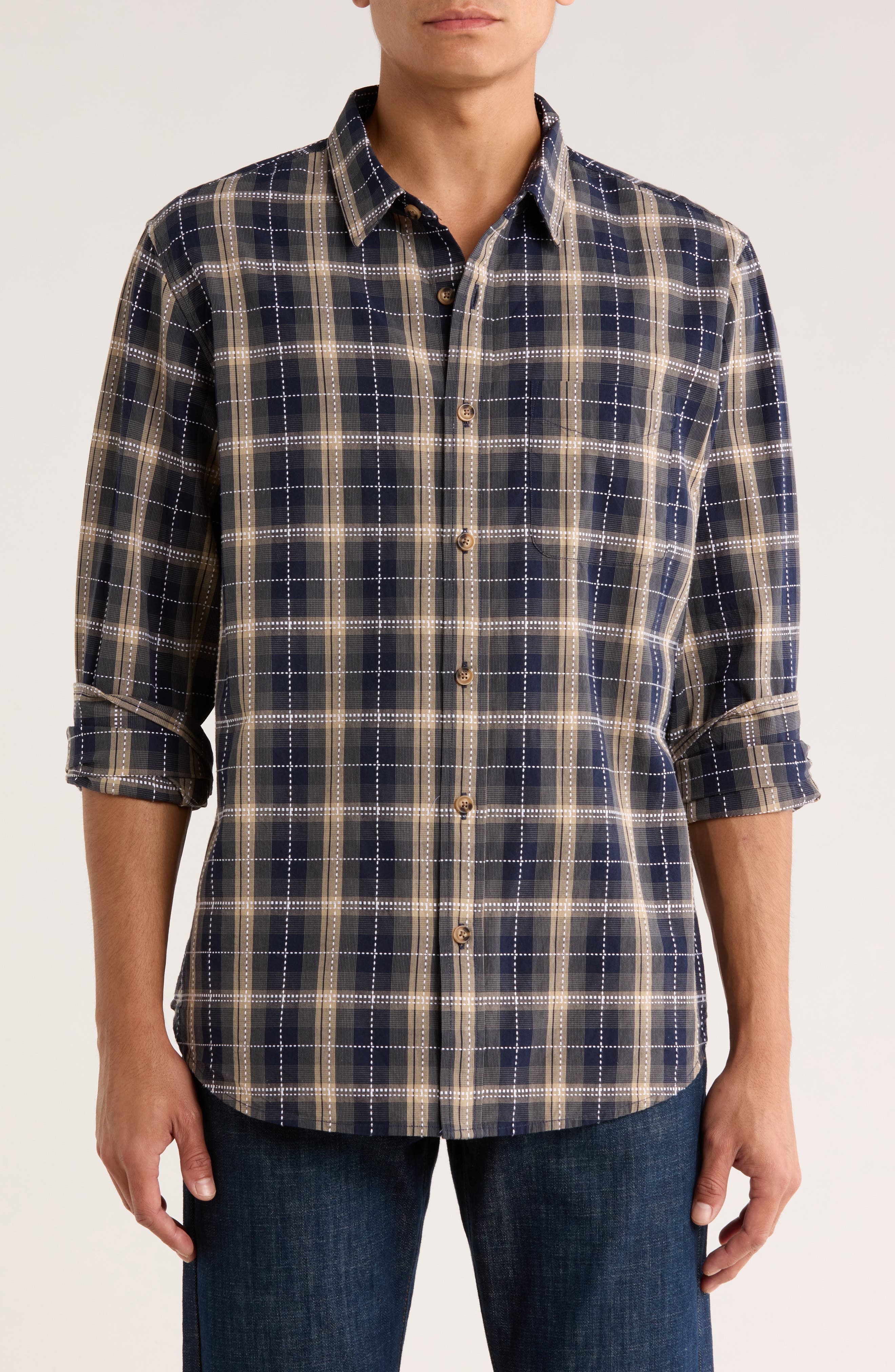 Lucky Brand Dobby Plaid Button-Up Shirt