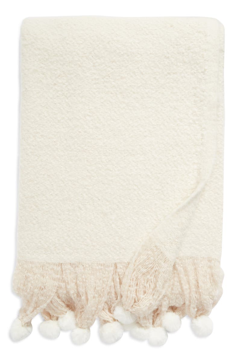 Rachel Parcell Rachell Parcell Brushed Faux Fur Pompom Throw Blanket, Main, color,