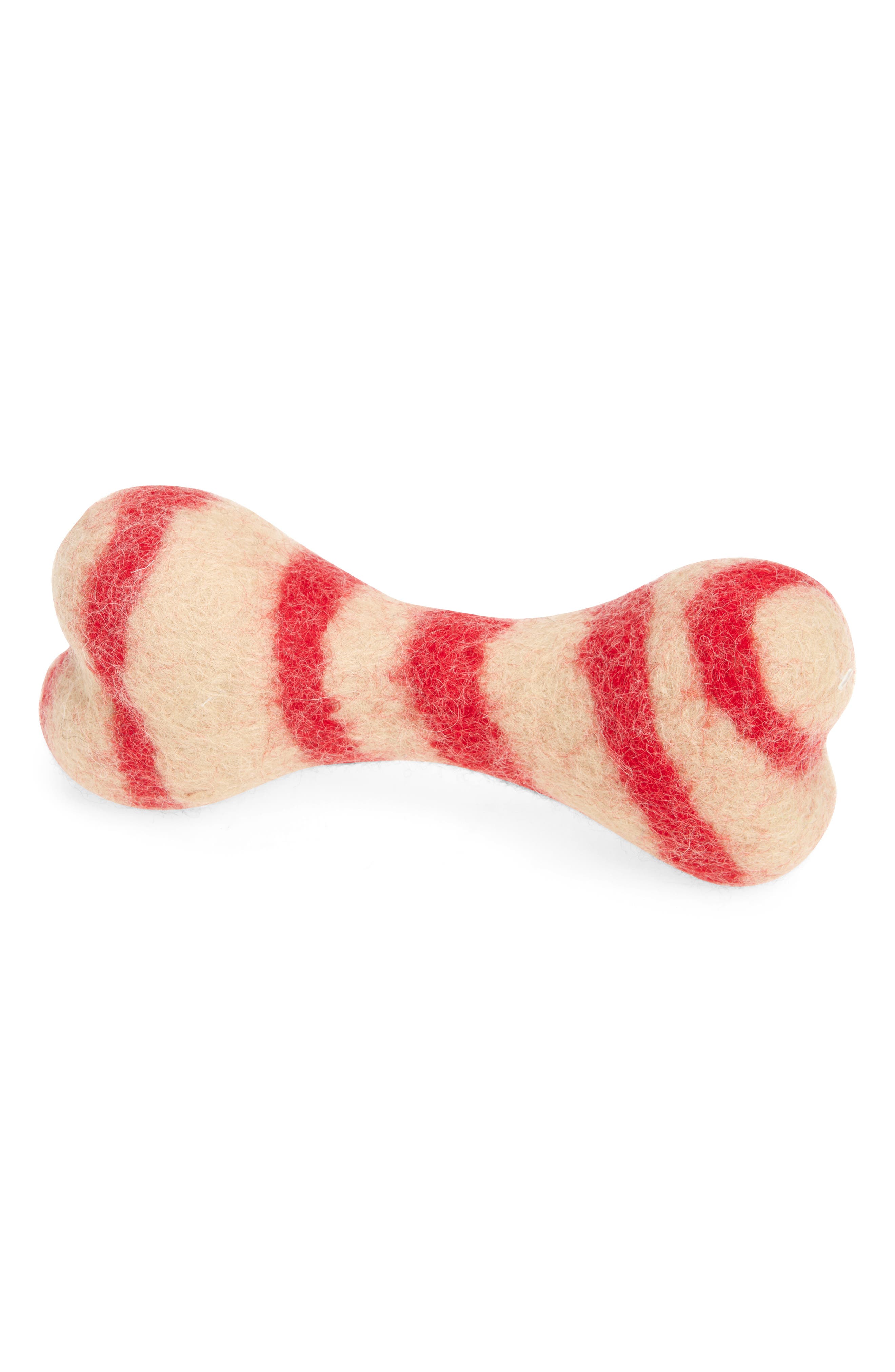 MODERNBEAST Candy Cane Bone Felted Wool Pet Toy in Small 