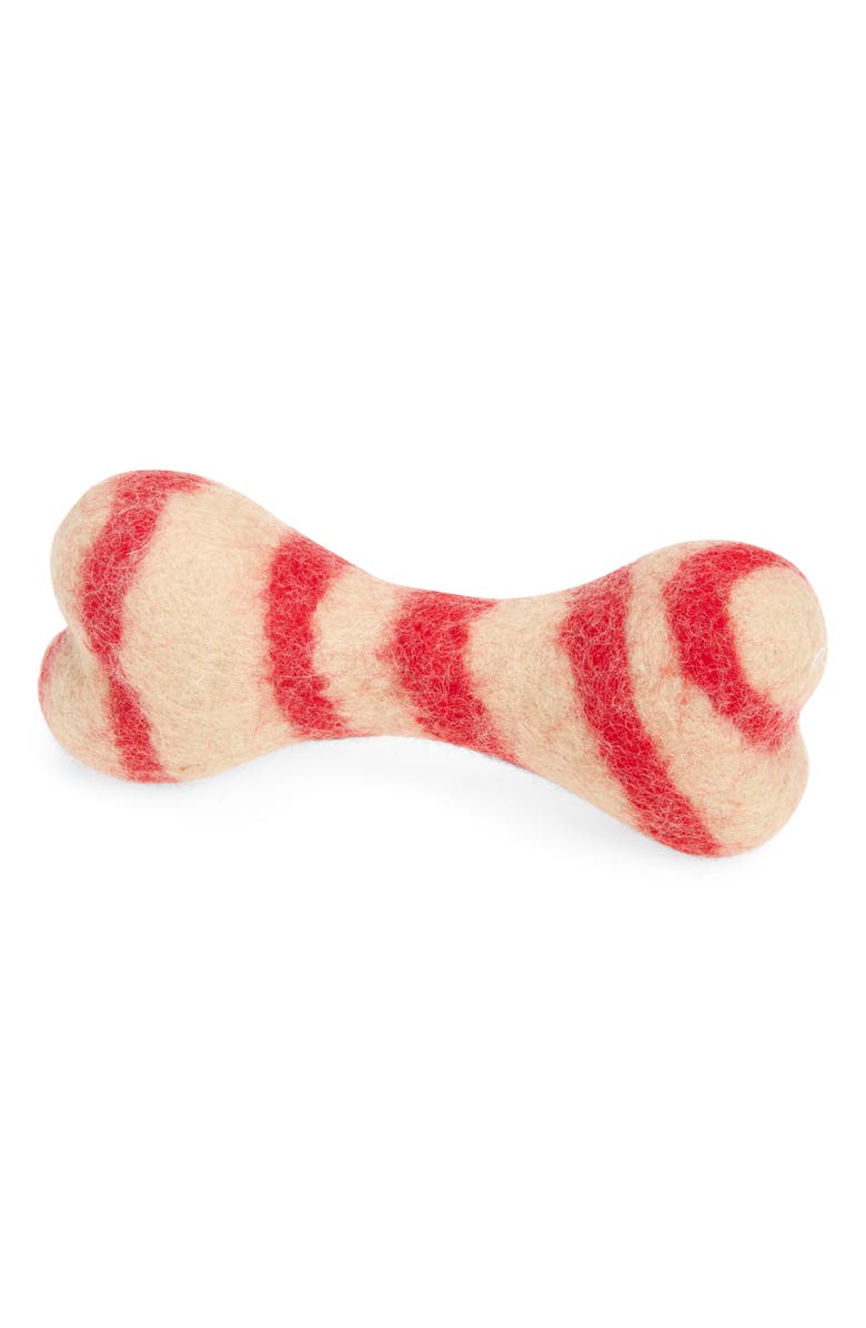 MODERNBEAST Candy Cane Bone Felted Wool Pet Toy, Main, color, Small