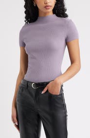 Open Edit Rib Knit Mock Neck Sweater