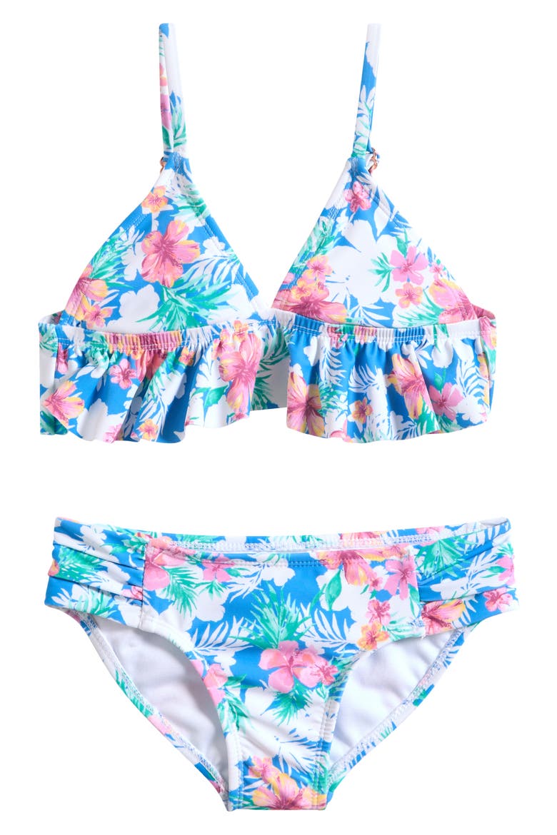Kids' Tropical Ruffle Two-Piece Swimsuit, Main, color, SALTWATER