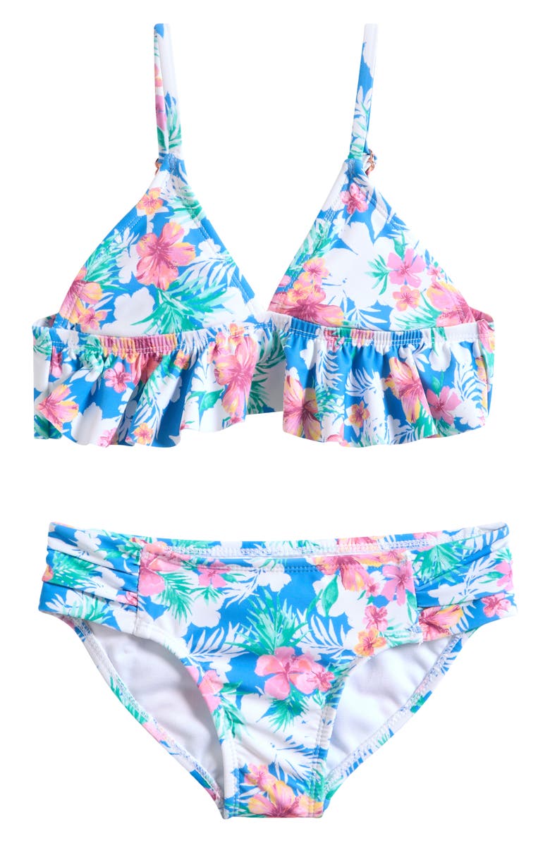 Raisins Kids' Tropical Ruffle Two-Piece Swimsuit, Main, color, Saltwater