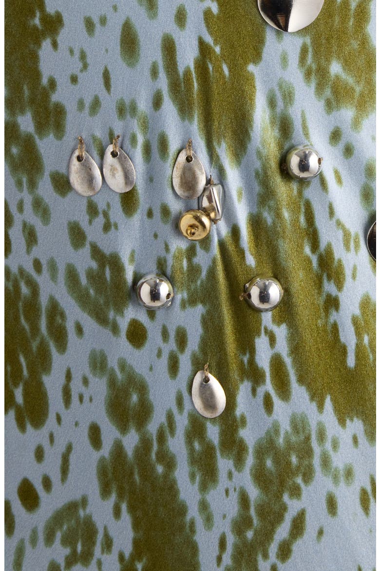 Deryl Orchid Petal Print Embellished Silk Column Gown, Alternate, color, KHAKI