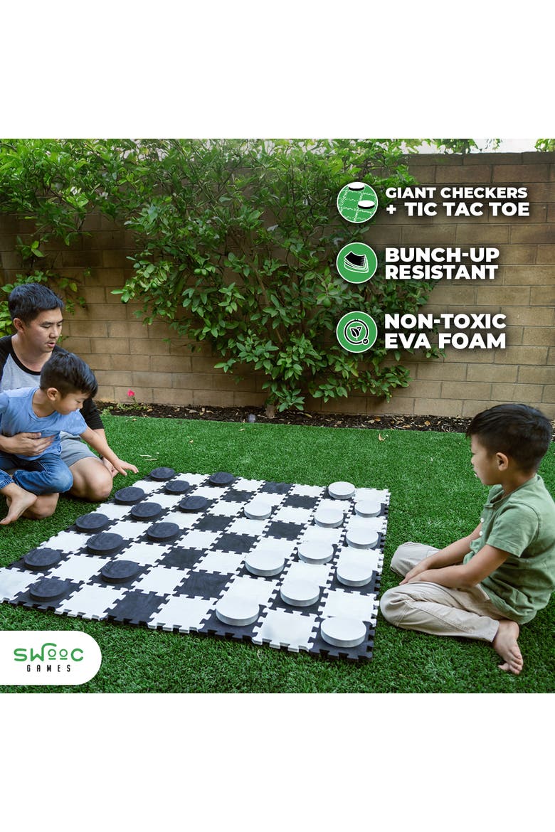2-in-1 Premium Giant Checkers & Tic Tac Toe Game, Alternate, color, Black, White