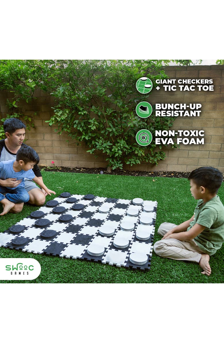 Swooc Games 2-in-1 Premium Giant Checkers & Tic Tac Toe Game, Alternate, color, Black, White