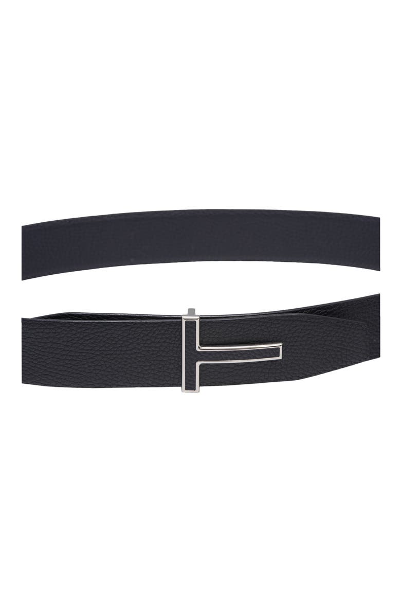 Logo Grained Leather Belt, Alternate, color, DARK NAVY