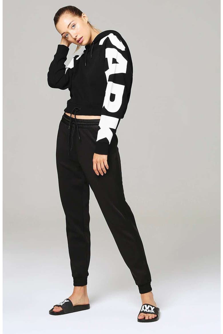 Logo Boxy Crop Hoodie, Alternate, color, BLACK