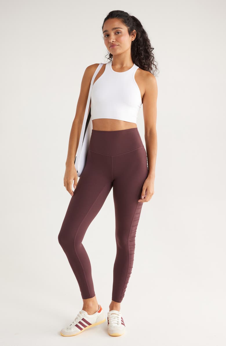Zella Studio Luxe Ruched Leggings, Alternate, color, Burgundy Fudge