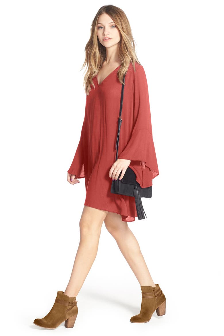 Whitney Bell Sleeve Woven Shift Dress, Alternate, color, APPLE BUTTER