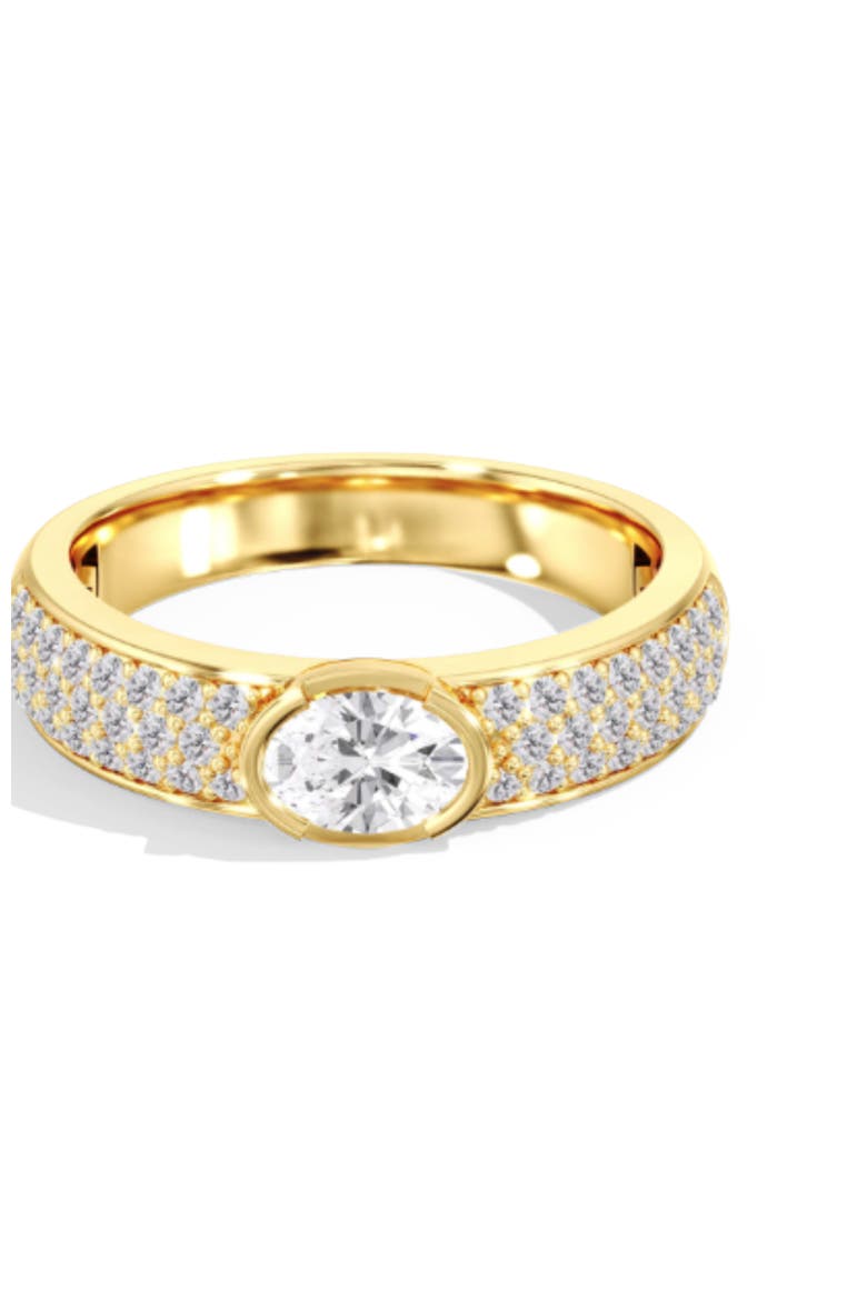 Oval Half Bezel Pavé Lab Diamond Fashion Ring in 14K, Main, color, Yellow Gold