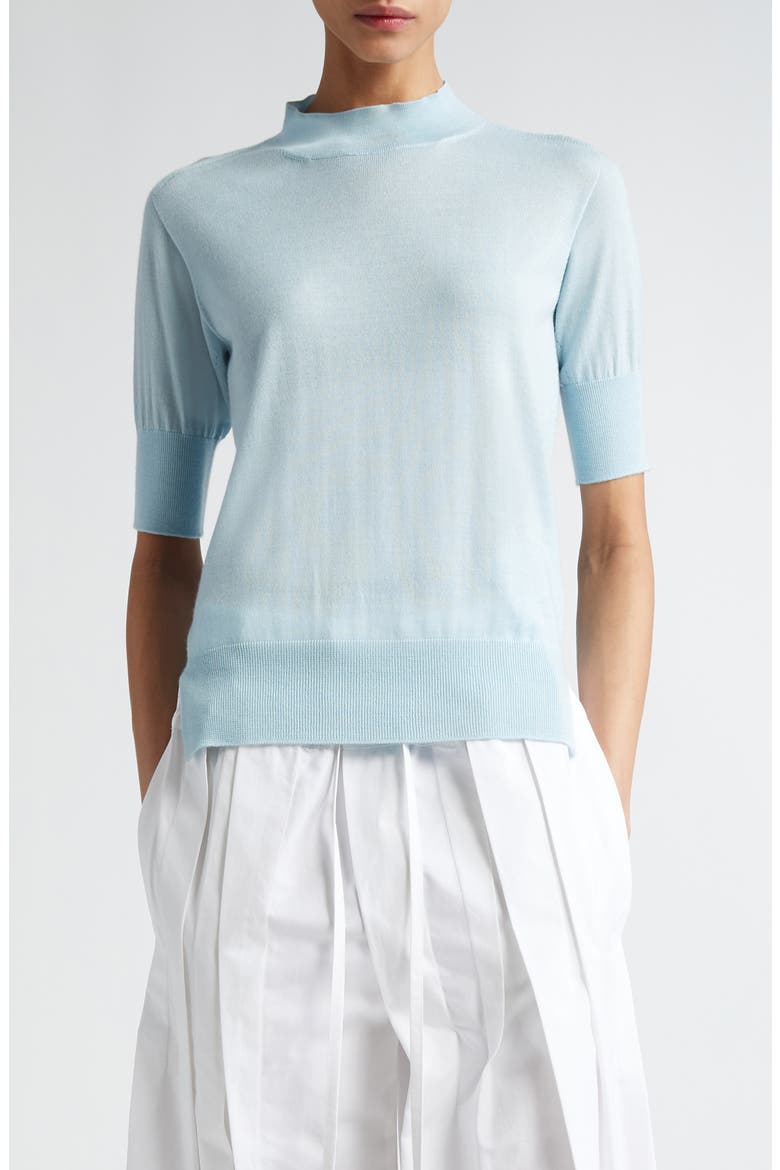 Seamless Short Sleeve Cashmere, Wool & Silk Sweater, Main, color, 456 BLUE HAZE