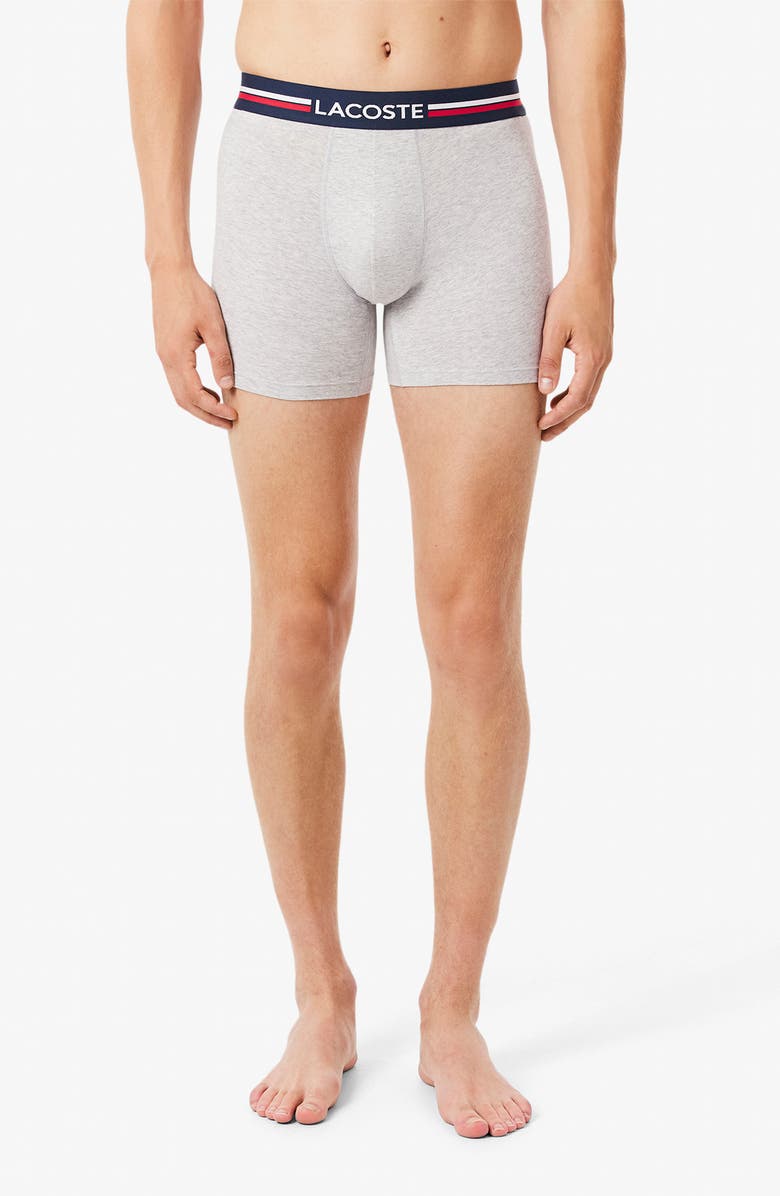 Lacoste Assorted 3-Pack Stretch Cotton Boxer Briefs, Alternate, color, Navy Blue/ Silver Chine
