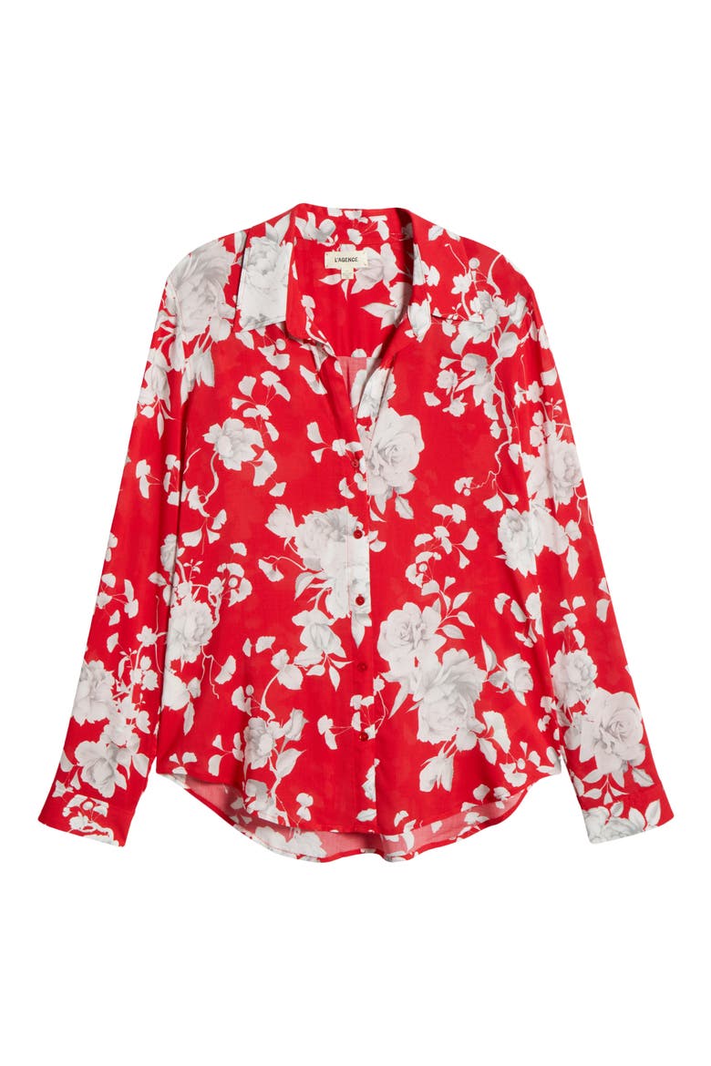 Holly Floral Print Button-Up Shirt, Alternate, color, RED/ IVORY IKEBANA
