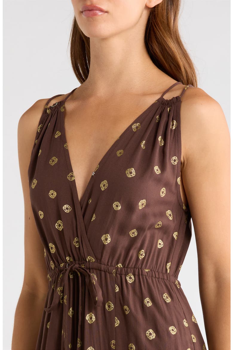 V-Neck Maxi Cover-Up Dress, Alternate, color, BROWN POLKA
