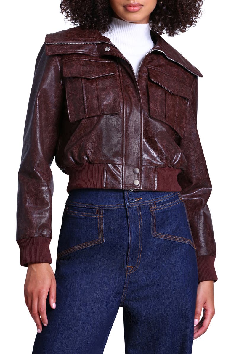 Avec Les Filles Faux-Ever Leather<sup>™</sup> Crop Bomber Jacket, Alternate, color, 