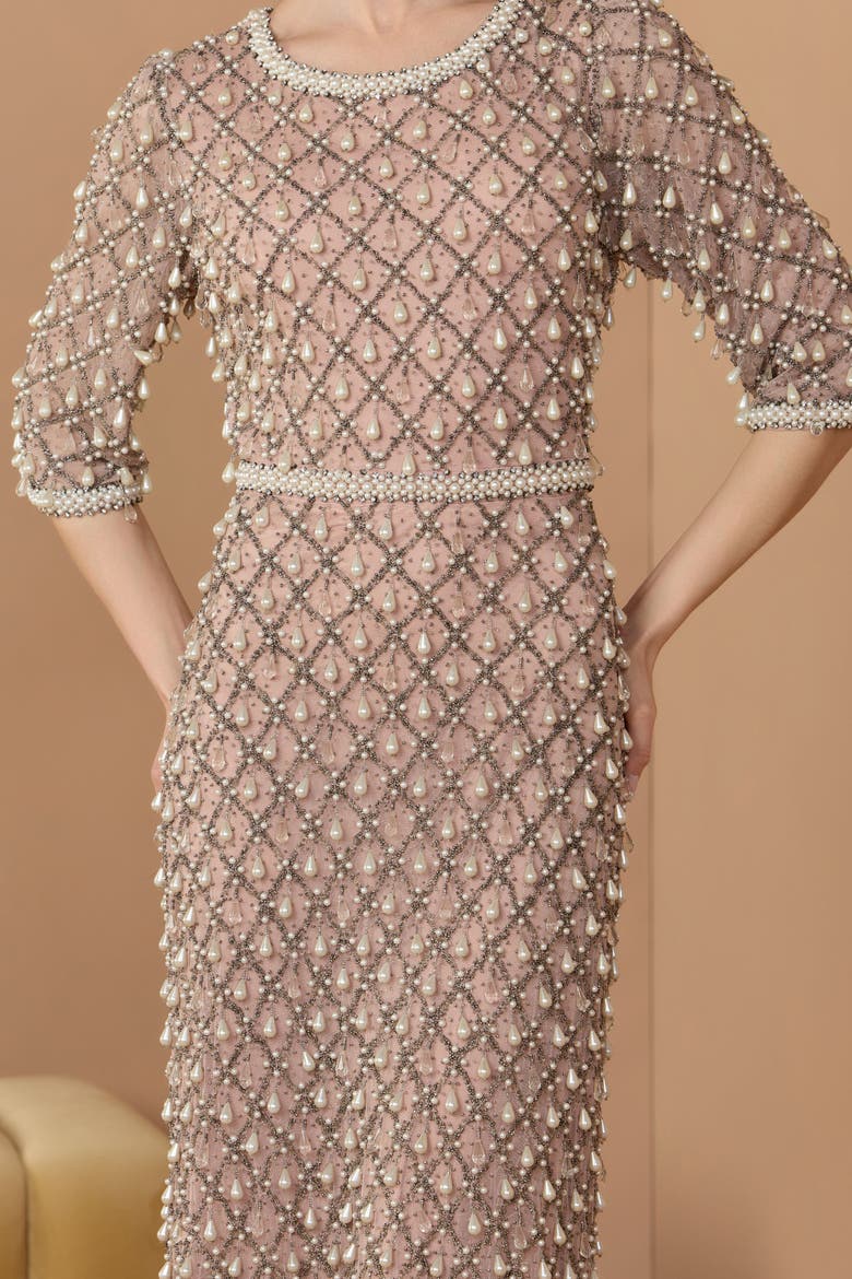 Women's Pearl & Crystal Embellished Evening Gown, Alternate, color, Light Rose