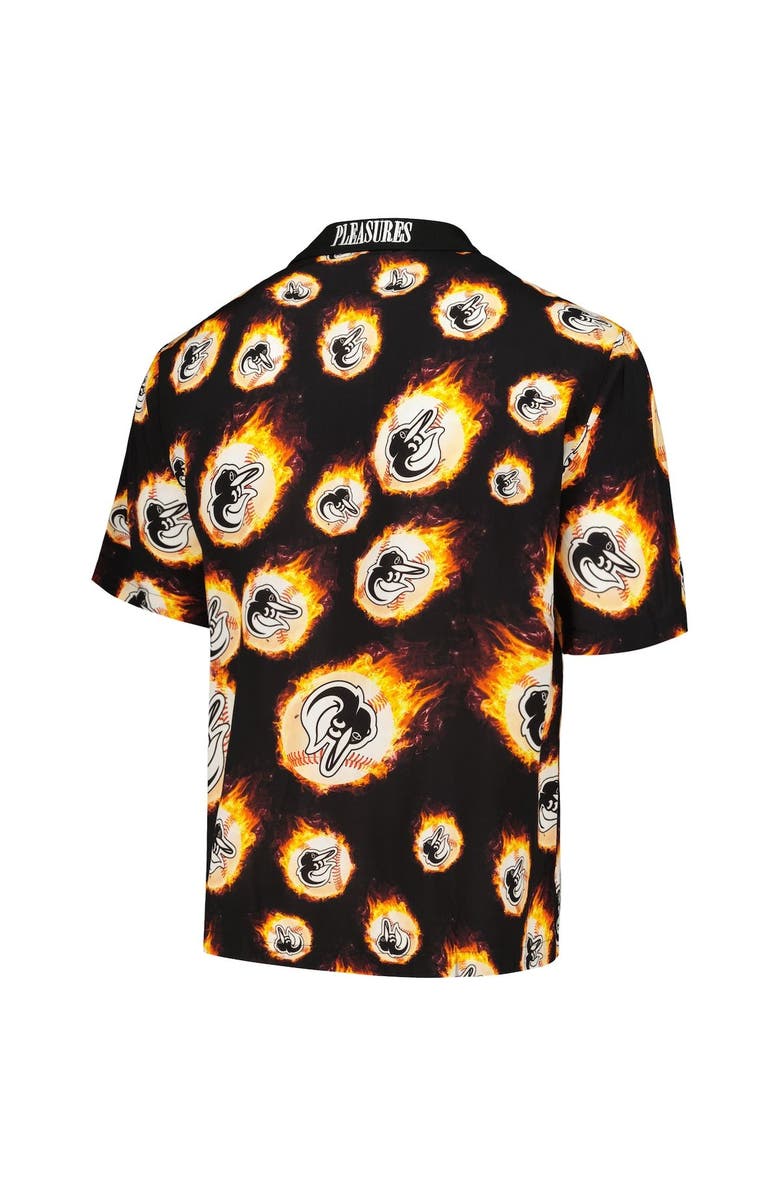 PLEASURES Men's PLEASURES  Black Baltimore Orioles Flame Fireball Button-Up Shirt, Alternate, color, 