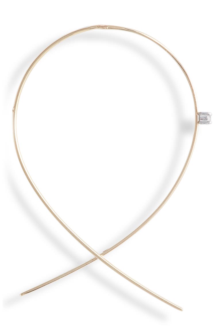 14K Gold Small Flat Upside Down Diamond Hoop Earrings, Alternate, color, YELLOW GOLD