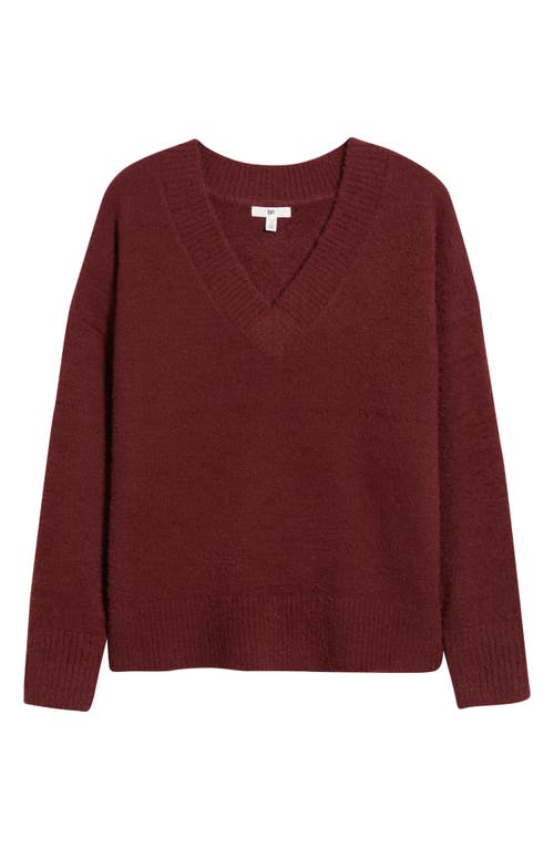 Bp. Fuzzy V-neck Sweater In Burgundy